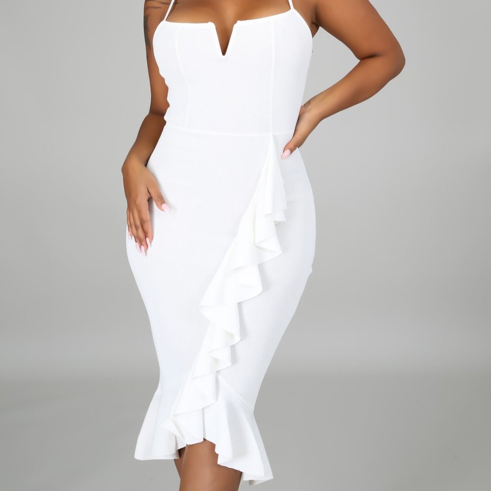 RESTOCKED!!! 🚨 NWT White Spaghetti Strap Dress with Cascading Ruffles